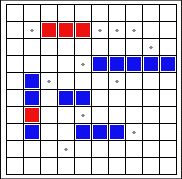 The player's ships with opponent guesses shown